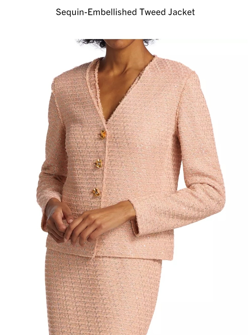 St. John Sequin-Embellished Tweed Jacket & Dress Set in Blush Pink Size 14 - Picture 3 of 14
